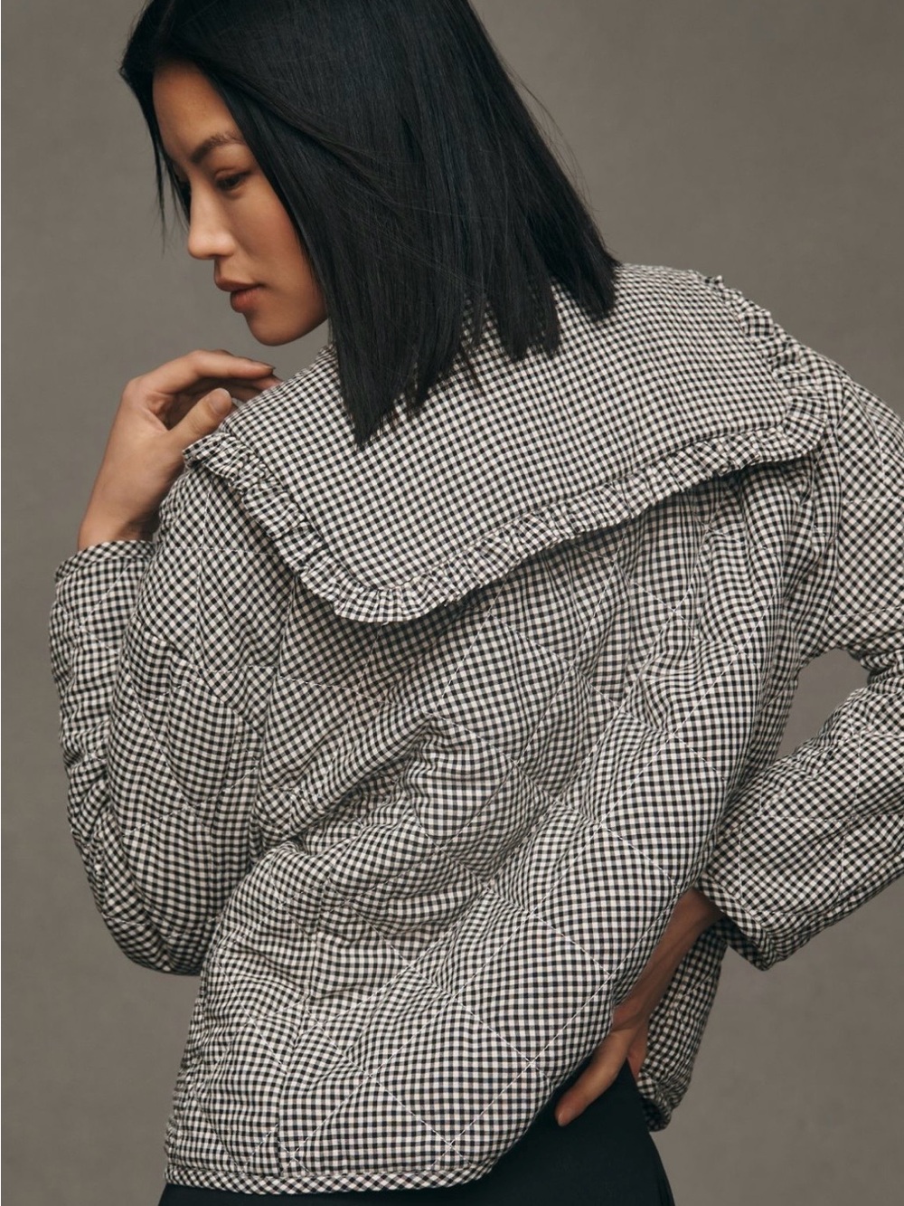 Maeve Black & White Gingham Quilted Tie-Front Jacket - Picture 3 of 6